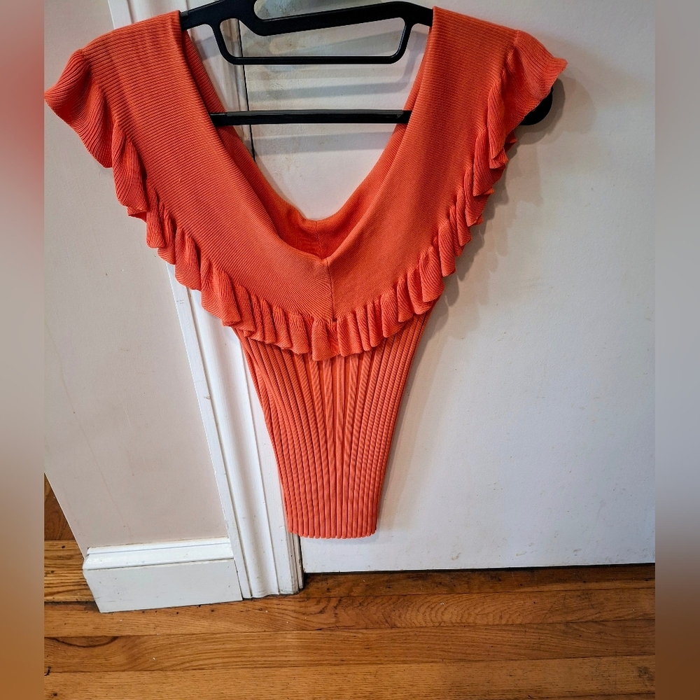 Cache Y2K Vibrant Orange Knit Top SZ Small Cache